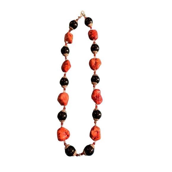 Vintage Onyx Silver Red Turquoise Necklace - Picture 9 of 13